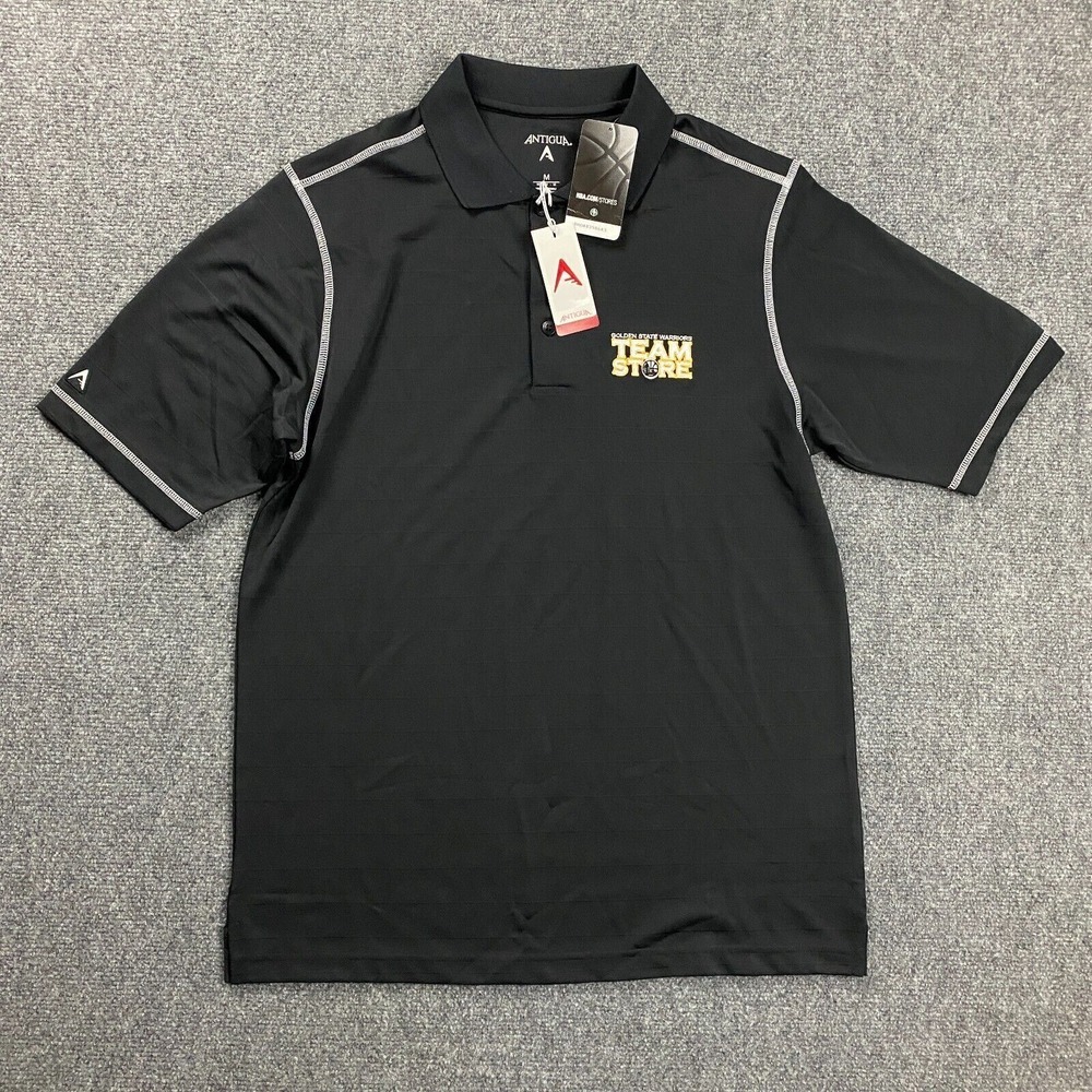 Golden State Warriors Polo Shirt Mens Medium Black Antigua Adults NWT‎